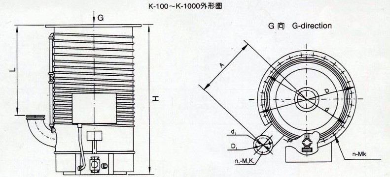 K型擴散泵的安裝尺寸圖